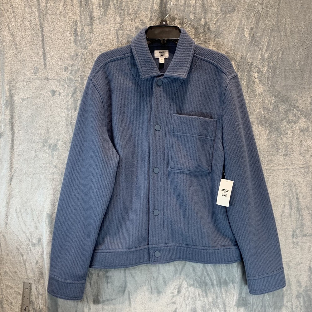 Mode‎ of One Men's Jacket M Long Sleeve Knit Trucker Blue Asphalt Ribbed